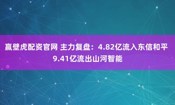 赢壁虎配资官网 主力复盘：4.82亿流入东信和平 9.41亿流出山河智能